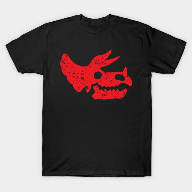 Red Distressed Triceratops Skull Dinosaur Fossil T-Shirt by Elvdant